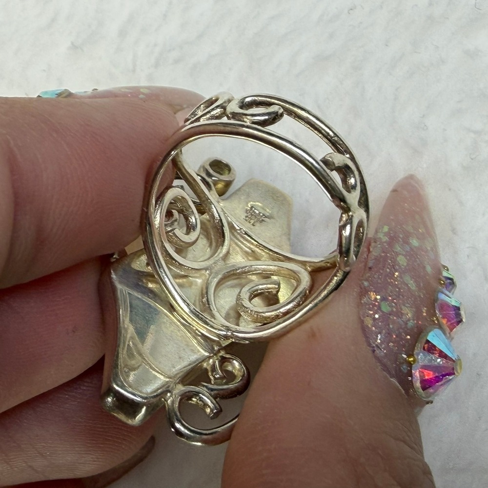 DRT‎ 925 Sterling Silver Amber and Peridot Shield Statement Ring Size 5.75 - Picture 12 of 14